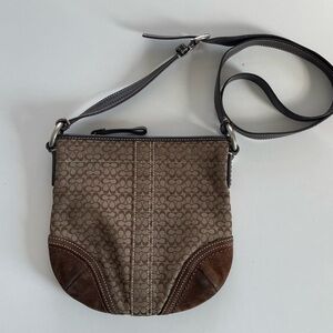 Coach Vintage Brown Signature Jacquard Suede Leather Mini Cross Body